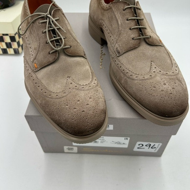 Men's Santoni, easy suede brogue wing tip, Oxford size 12 US made in Italy