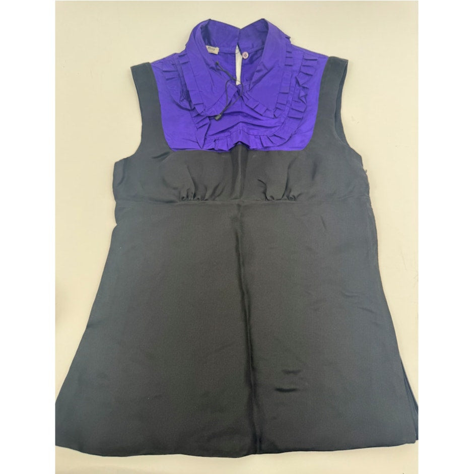 Miu Miu NWOT Black & Purple 100% Silk Ruffle Blouse Size IT 40 / US 4