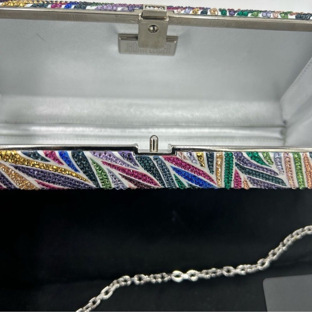 Women's Judith Lieber rectangular beach
mural clutch bag detachable chain Italy