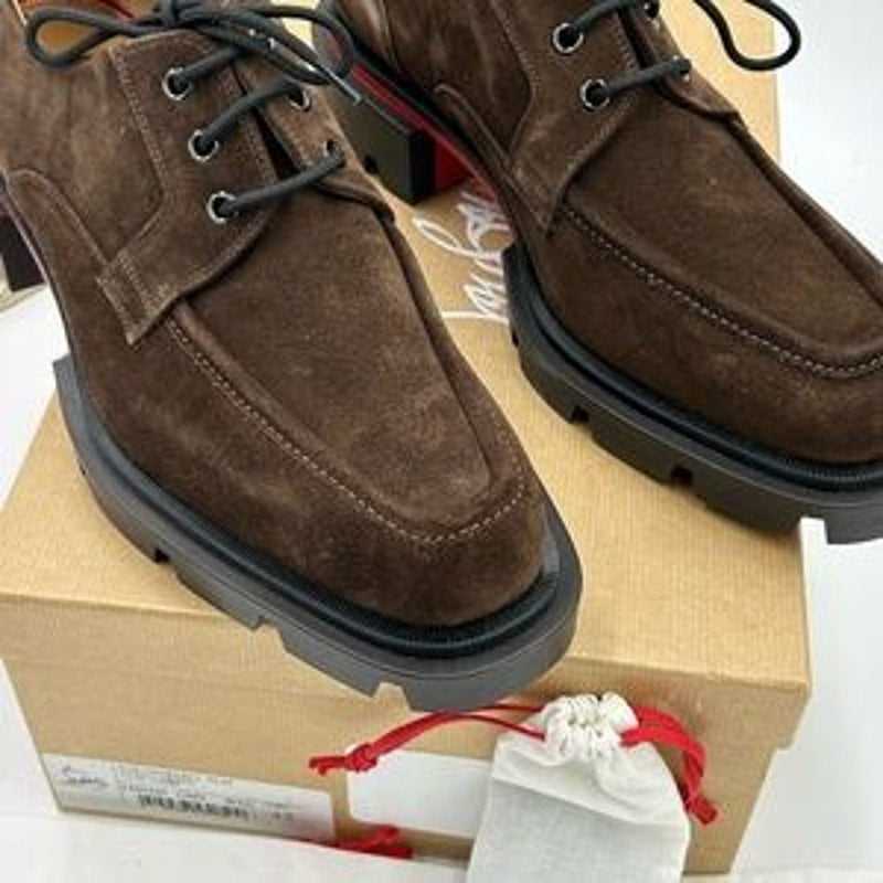 Men's Christian Louboutin, our Georges brown suede lace up shoes size 43