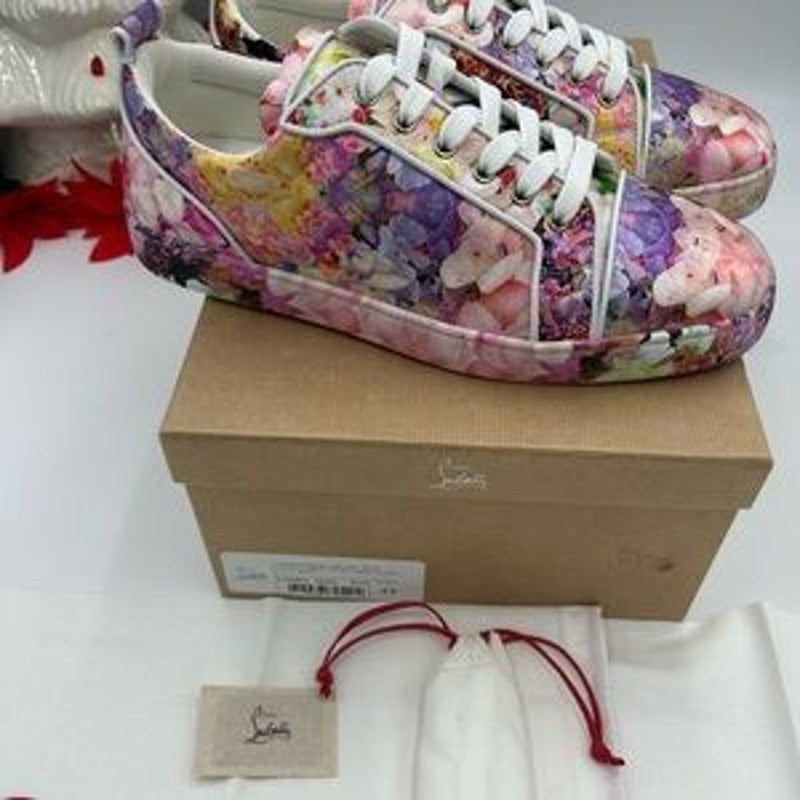 Men's Christian Louboutin Oblato flat low top floral sneakers size 44 made Italy