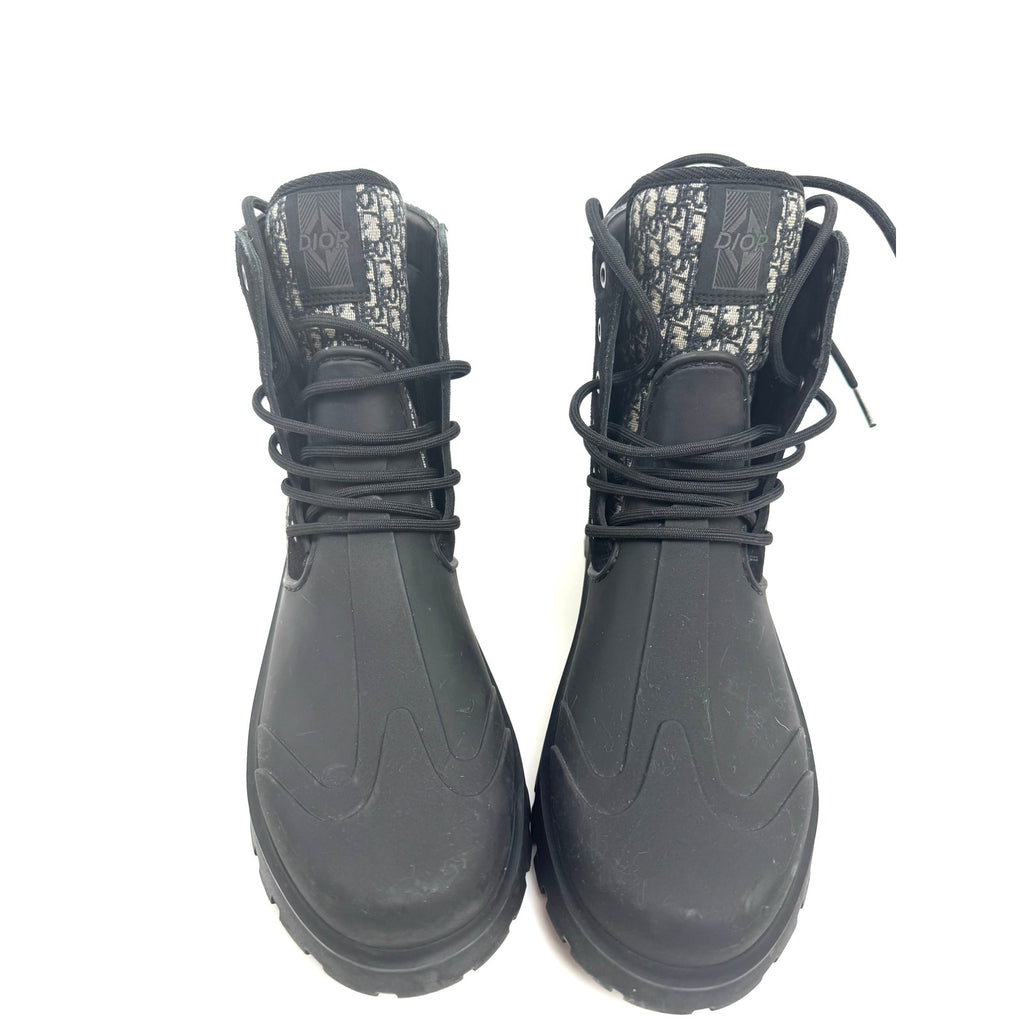 Men's Dior Garden Oblique Black/Beige Lace Up Combat Boots Size 41