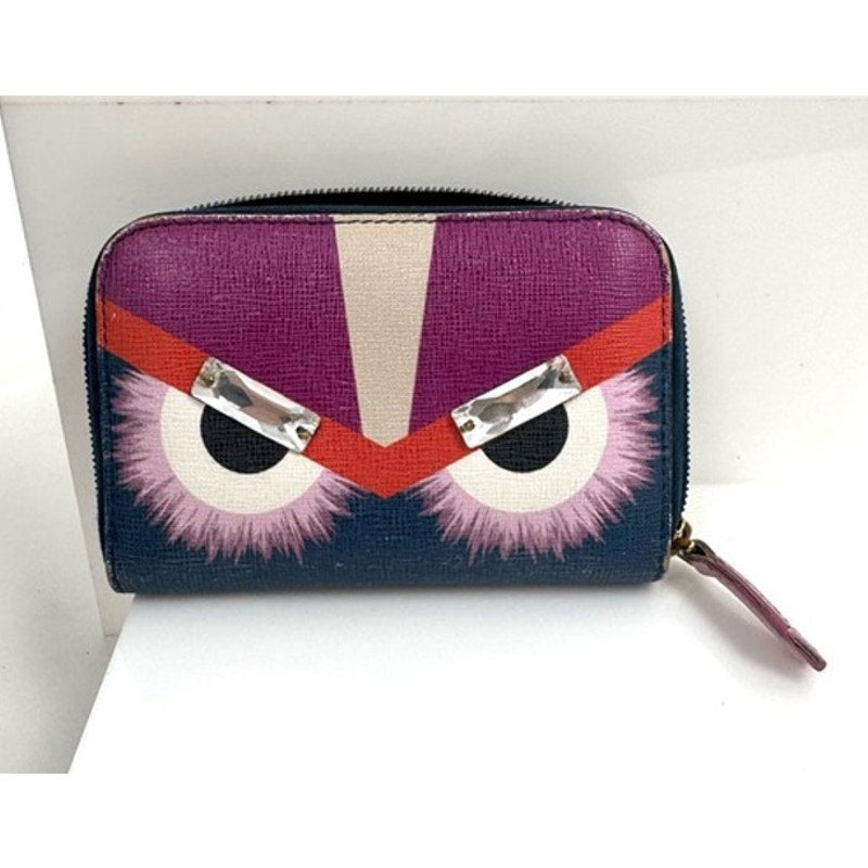 Fendi monster compact wallet, Zeid around blue fuchsia white with crystal eyes