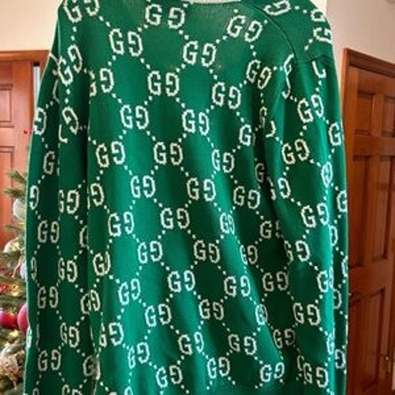 Men's Gucci, GG intarsia cotton cardigan sweater size XL made in Italy