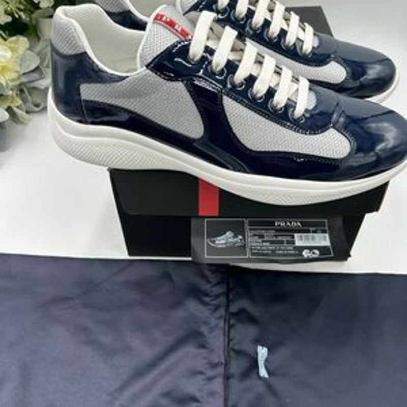 Men's Prada America's cup patent leather blue/white sneakers size 12 fits 13 US