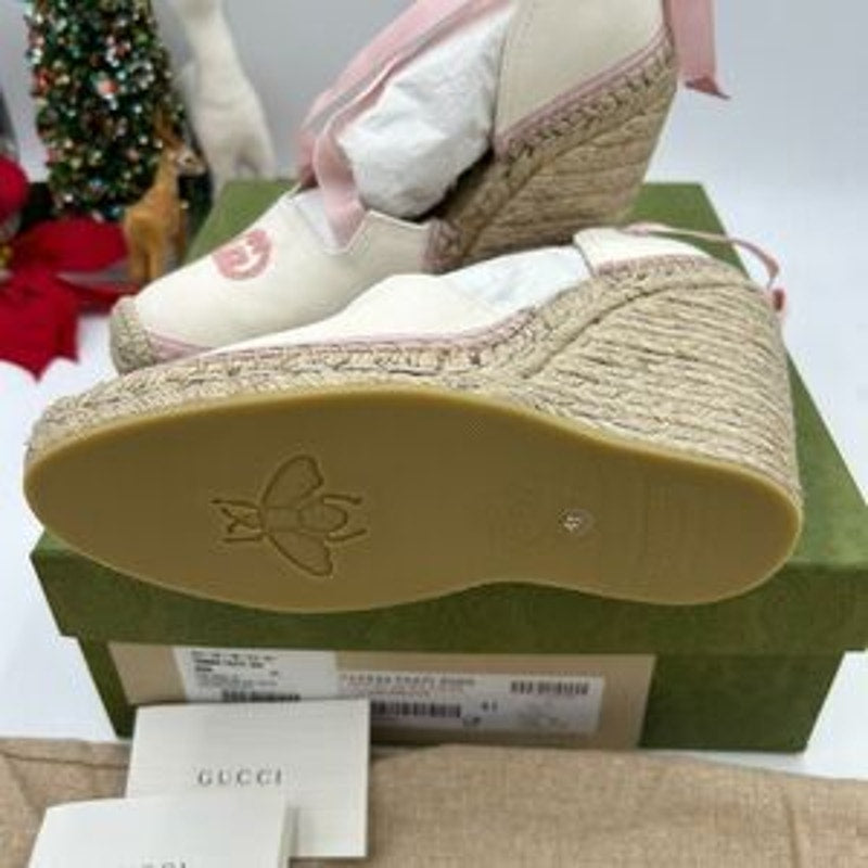 Women’s Gucci white/pink wedge espadrilles size 41 made in Spain