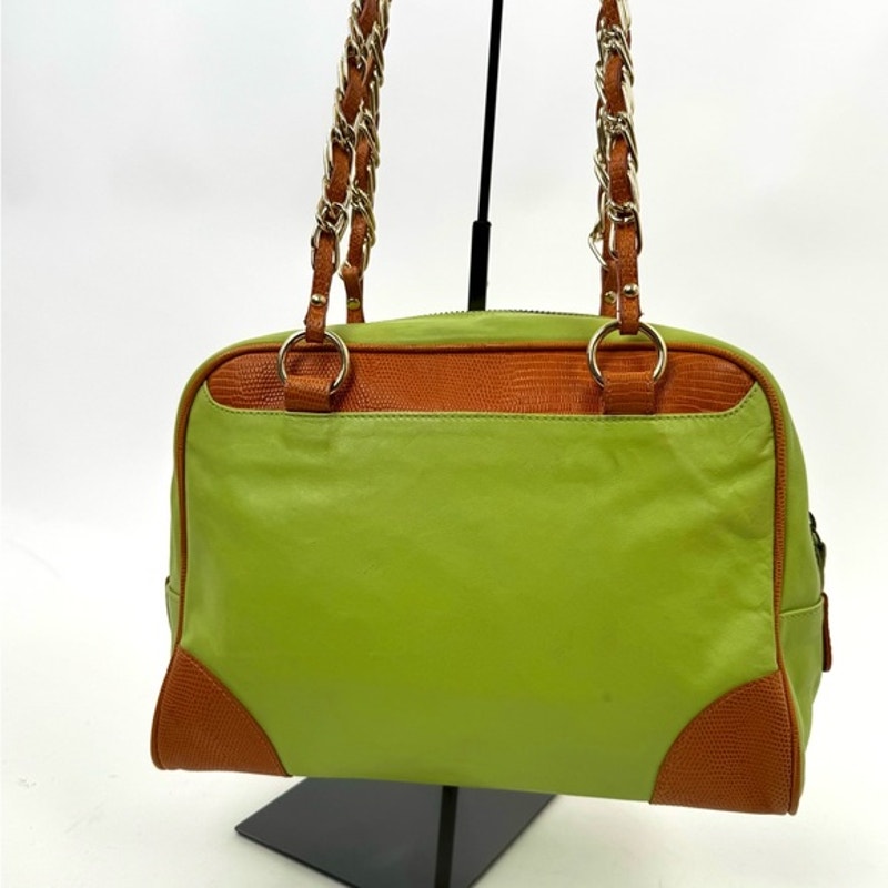 Dolce & Gabbana Runway Green leather w/ Brown exotic leather and gold hardware