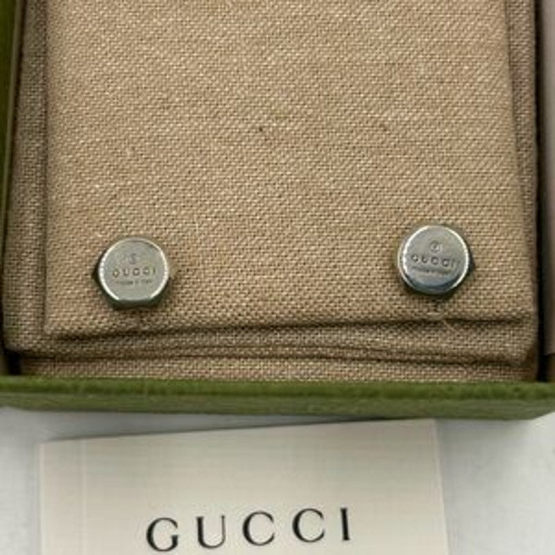 Gucci logo, engraved sterling silver hexagon stud earrings made in Italy