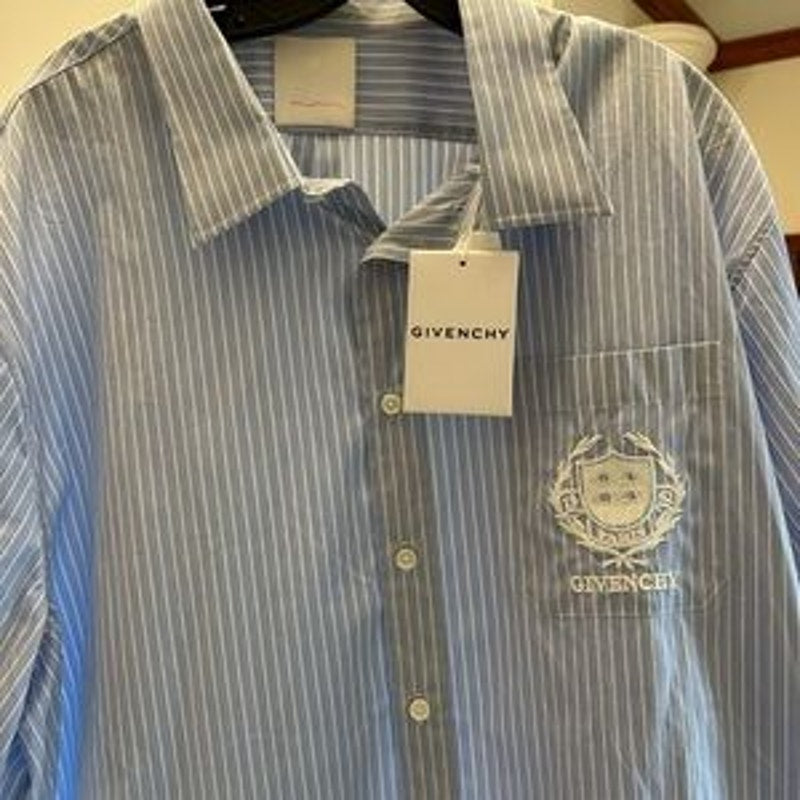 Men's Givenchy crest logo, striped short sleeve cotton Poplin shirt size 43