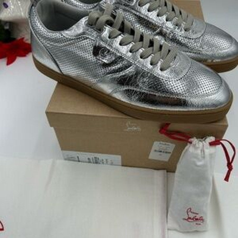 Men's Christian Louboutin tutti rui low top metallic leather sneakers size 45