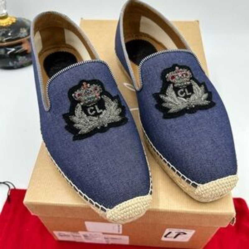 Men's Christian Louboutin Nanou orlotto flat espadrilles in blue denim size 42