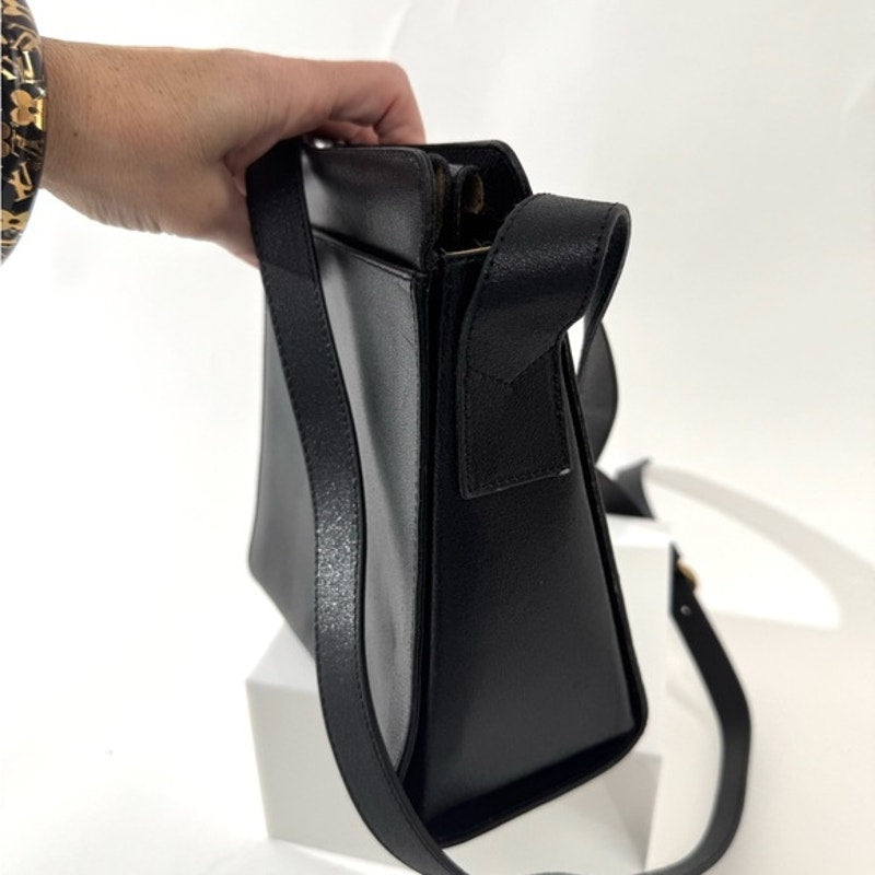 Valentino black leather 2 way structured dual compartment bag w/exterior pocket