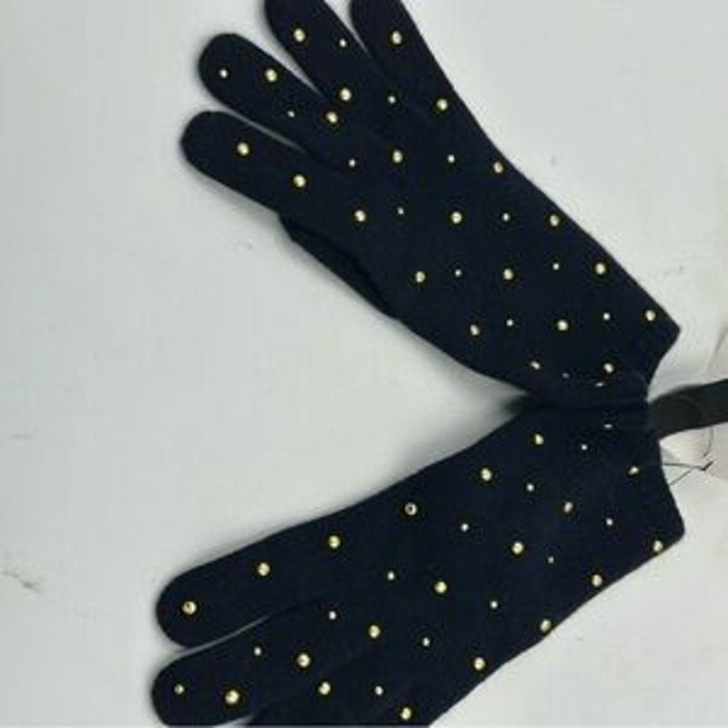 Collection cashmere/wool Navy Gloves with gold studs NWT