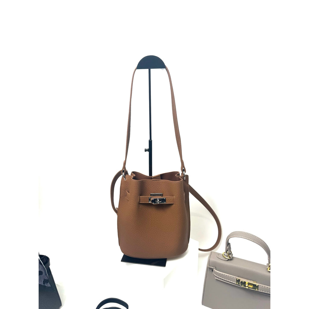 Brown Leather 3-Way Multi-Functional Bag - Crossbody, Tote & Shoulder with Charm