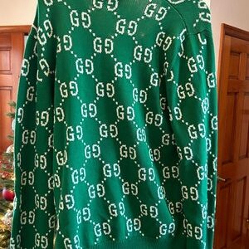 Men's Gucci, GG intarsia cotton cardigan sweater size XL made in Italy