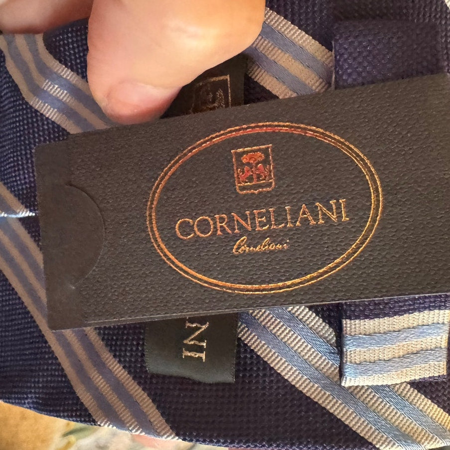 Corneliani Blue Striped Silk Tie Luxury Designer Neck Tie Made in Italy