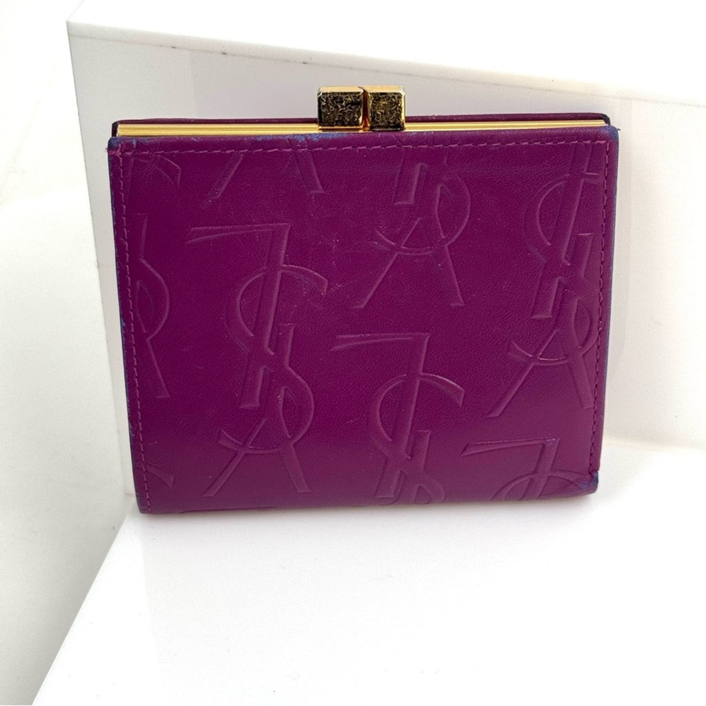 Yves Saint Laurent Purple Small Women's Wallet with decorative kiss lock snap