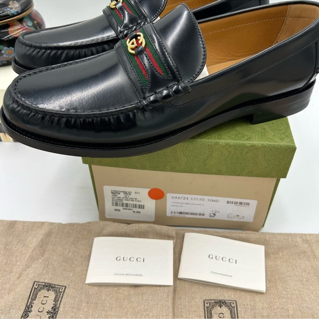 Men's Gucci kaveh interlocking G leather loafers size 12.5 made in Italy