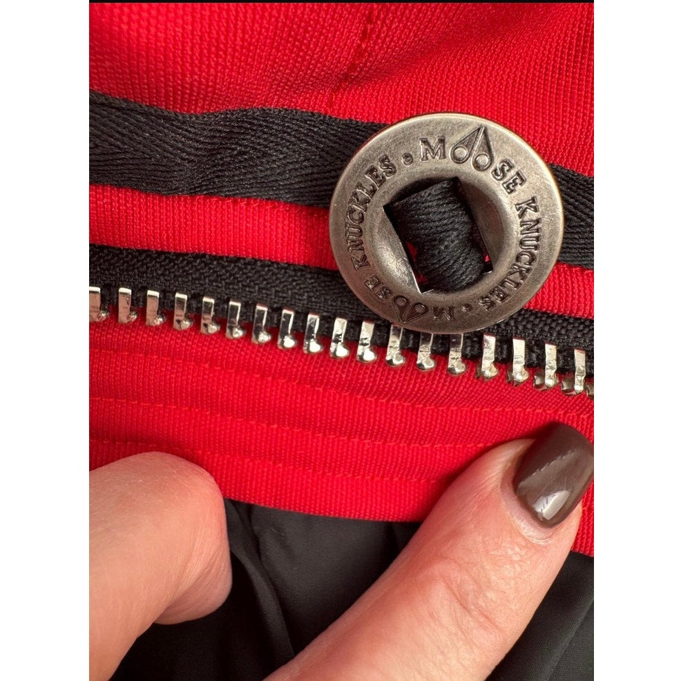 Men's Moose Knuckles Red Puffer Down Jacket With Detachable Fur Hood Size XL