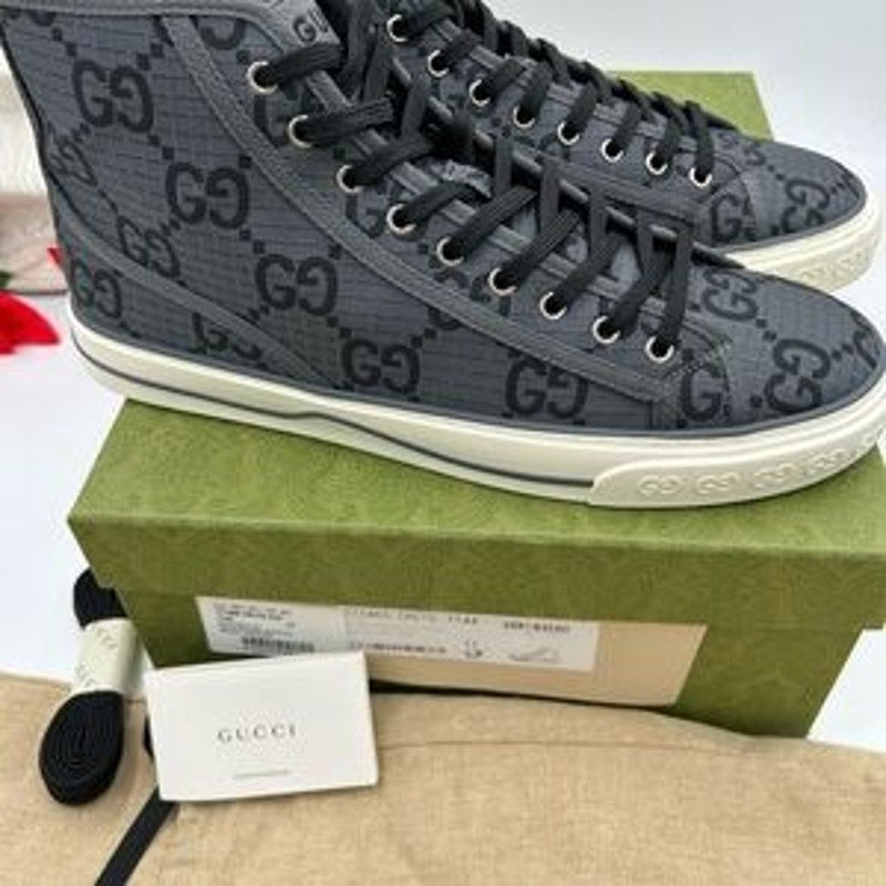 Gucci Men's tennis 1977 Black and Gray High-Top Sneakers size 11 made in Italy