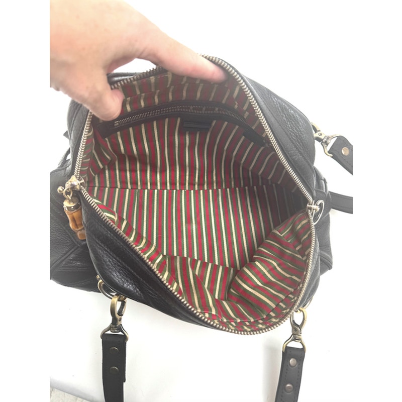 Gucci Black 3-Way Bag Horsebit Bamboo Accent Convertible Shoulder Crossbody Bag
