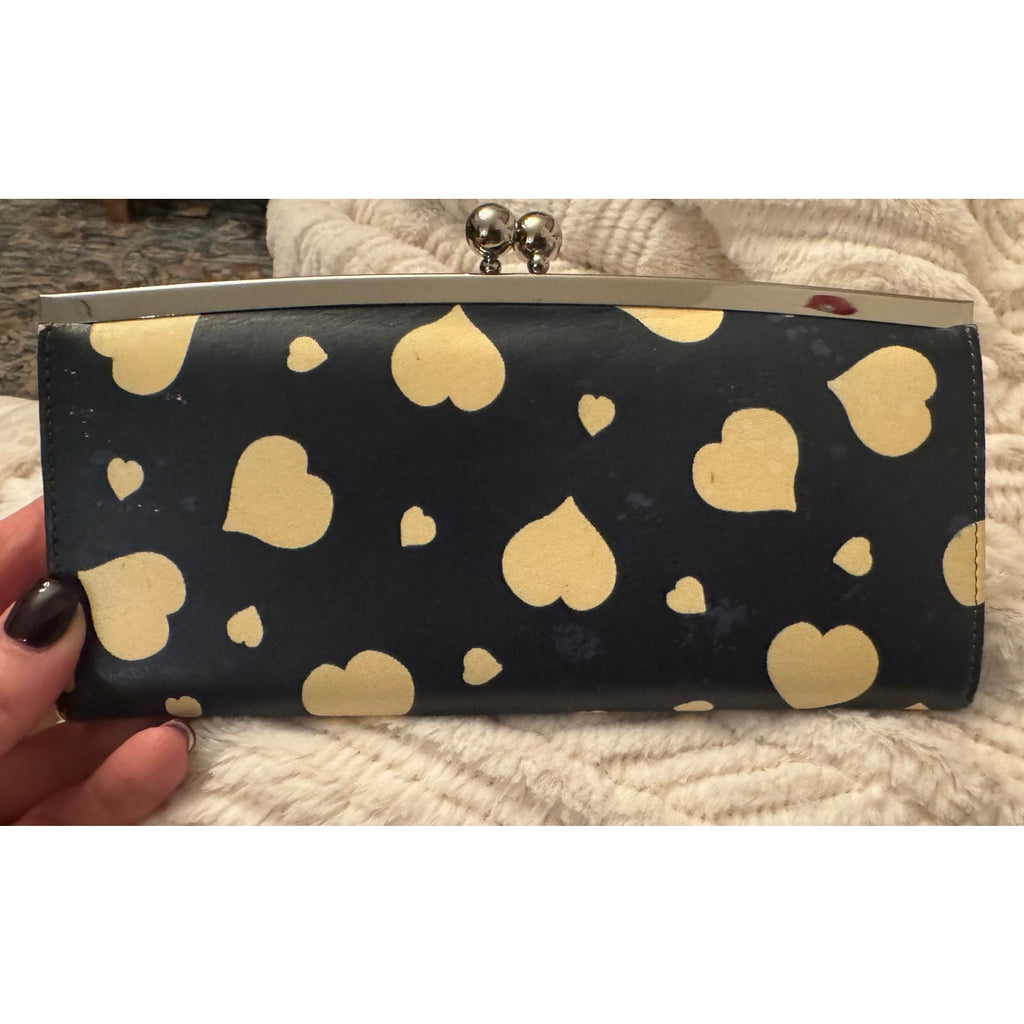 PAUL SMITH Rare Black and Yellow Heart Print Kiss Lock Clutch Bag/Long Wallet