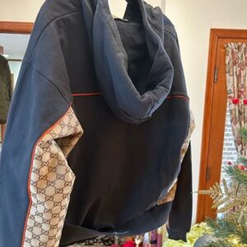 Men's Gucci, cotton jersey, zip jacket/hoodie signature GG Supreme size large