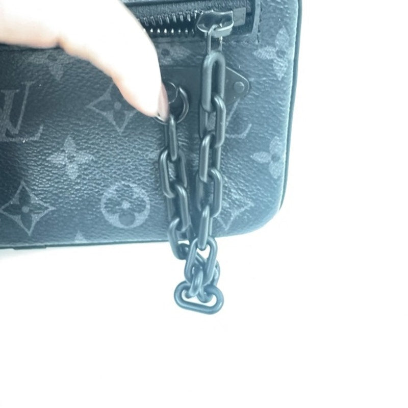 LV Black Virgil Abloh Coated Canvas Monogram Eclipse Volga Pochette Clutch Bag