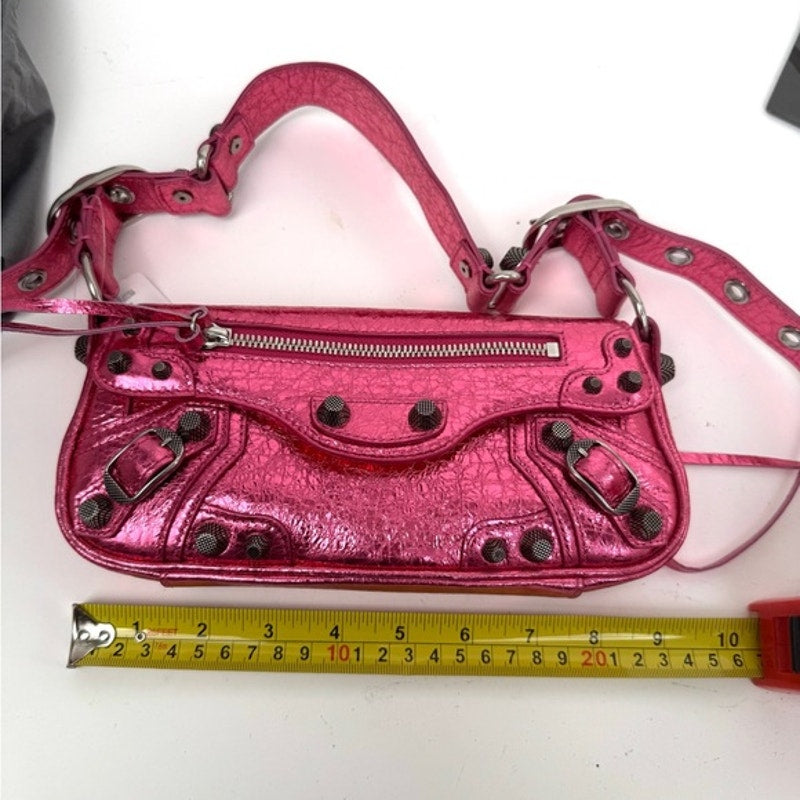 Balenciaga Metallic Agneau Arena Le Cagole Sling Bag XS in Pink. NWT’s & Dusty