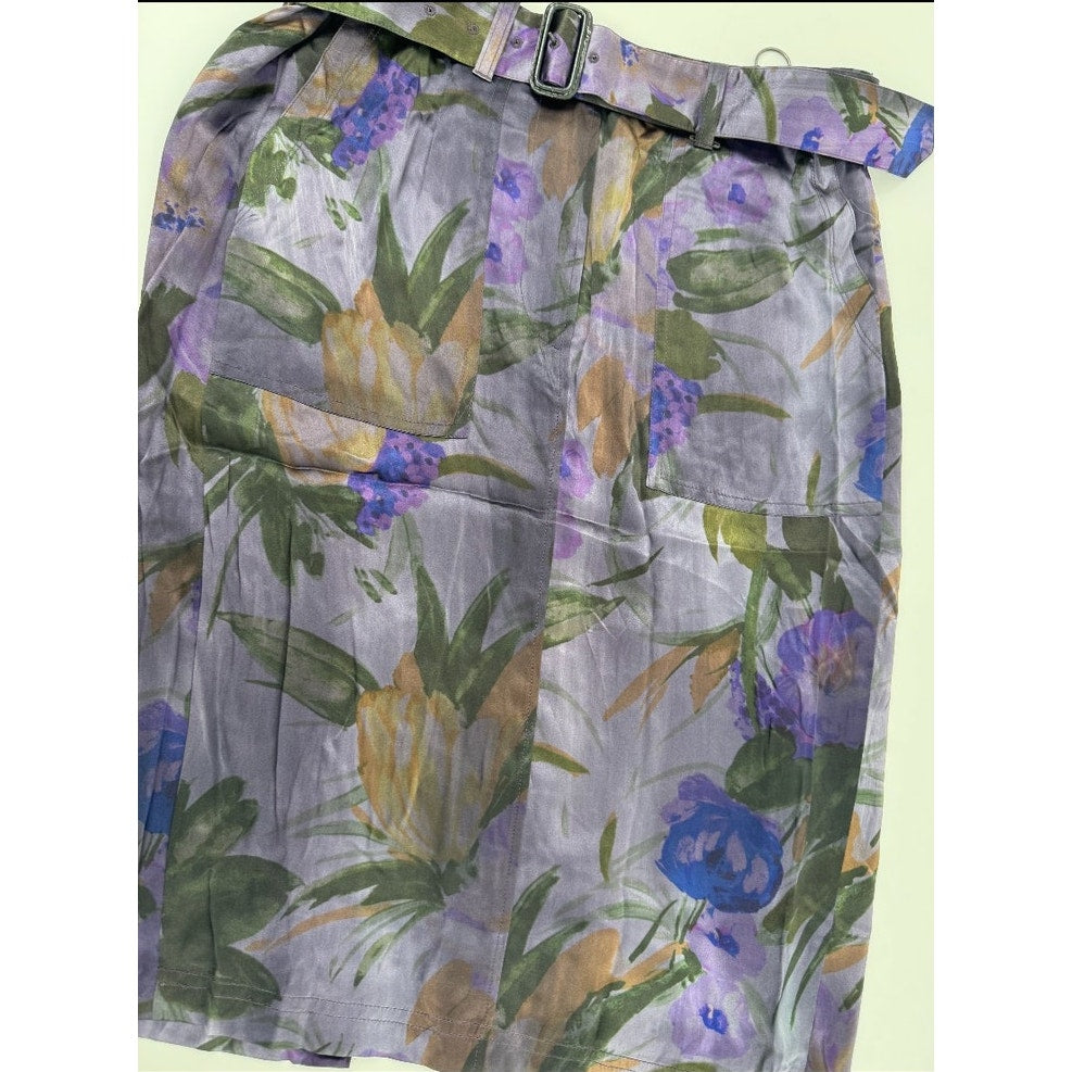 Dries Van Noten Multicolor Silk Floral Belted Utility Skirt Size 38