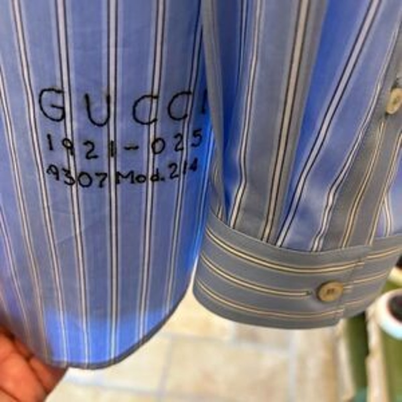 Men’s Gucci, blue stripe button up cotton shirt, size 56 made in Italy