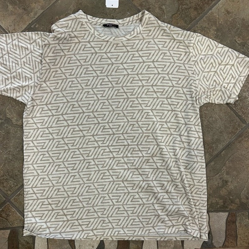 Men's Balmain oversized cotton shirt with printed pyramid monogram size small