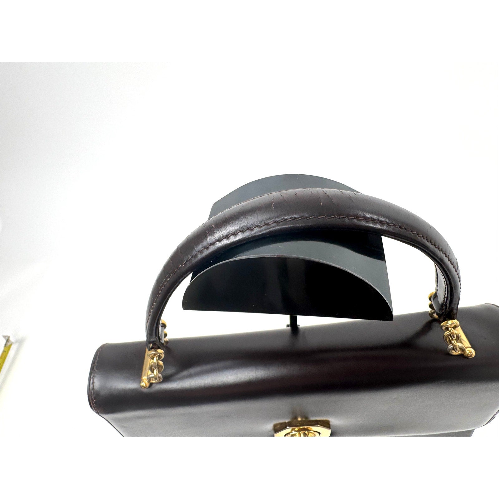 Gucci Vintage Chocolate Brown Leather Gold Chain Handbag