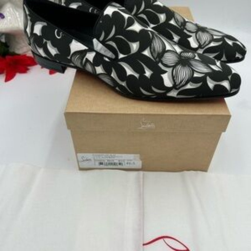 Christian Louboutin Mens dandelion flat black/white loafers size 46.5 Italy