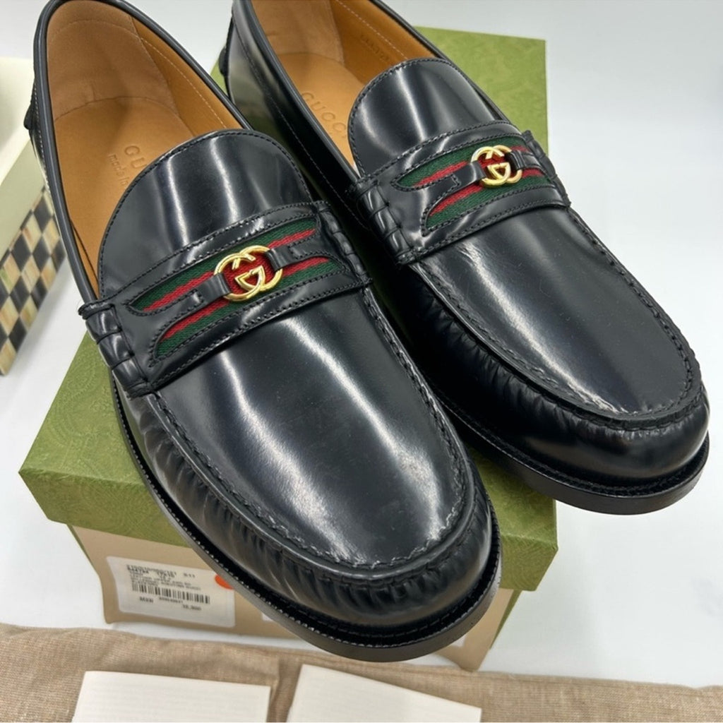 Men's Gucci kaveh interlocking G leather loafers size 12.5 made in Italy