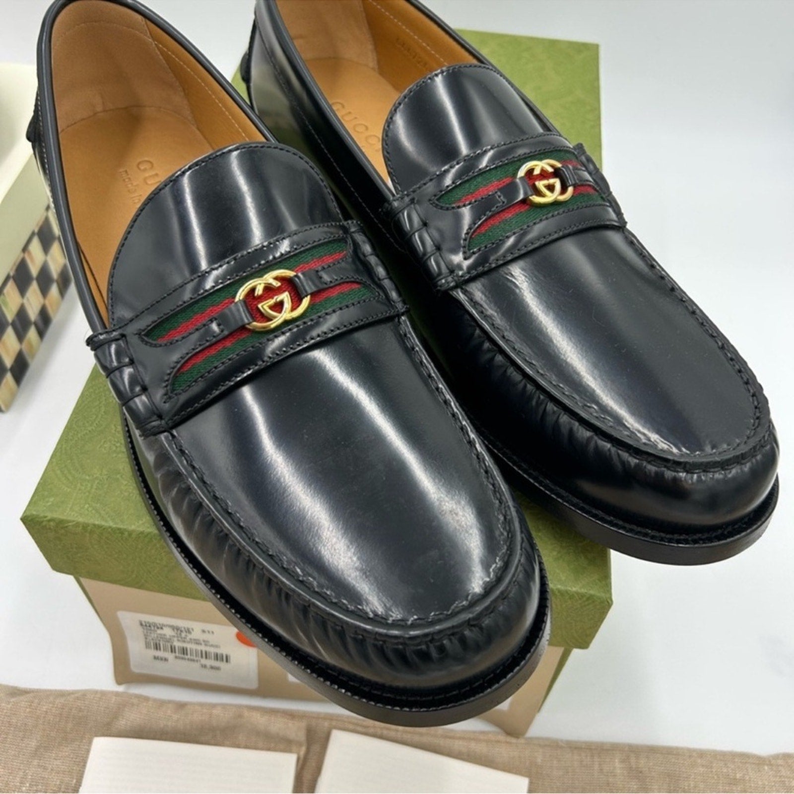 Men's Gucci kaveh interlocking G leather loafers size 12.5 made in Italy