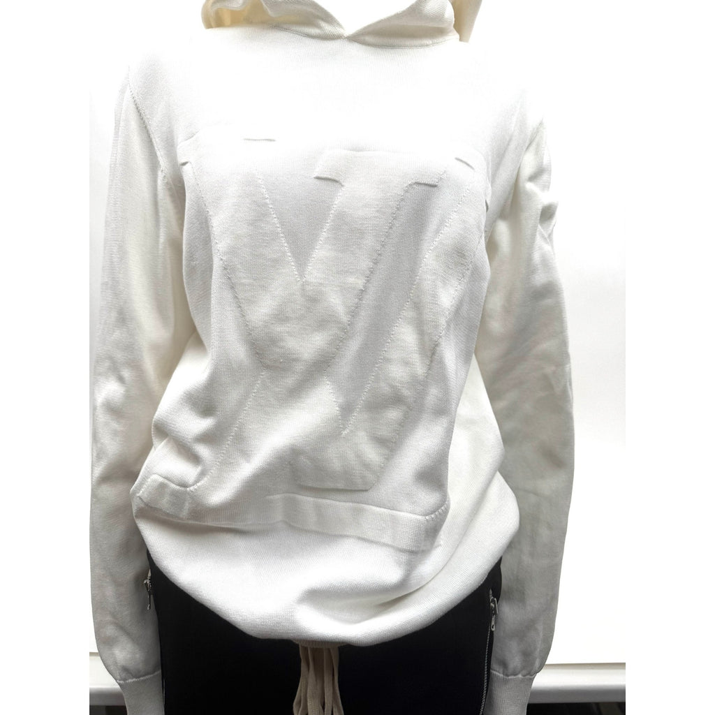 Louis Vuitton White Intarsia Knit Sweater Hoodie Size XL Made in Italy