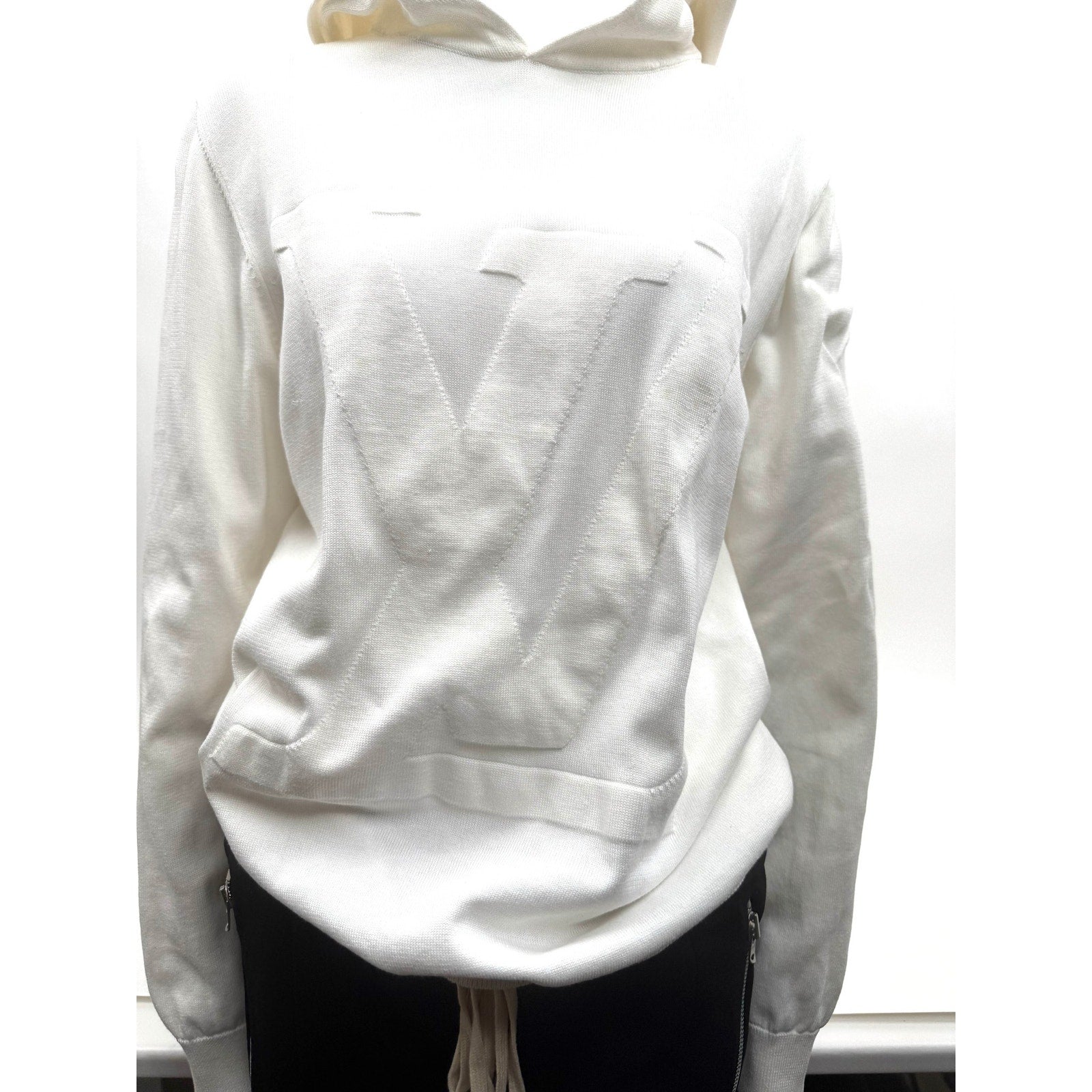 Louis Vuitton White Intarsia Knit Sweater Hoodie Size XL Made in Italy