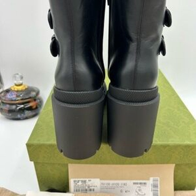 Women's Gucci Supreme ankle boots with rhinestone studded buckles size 41.5
