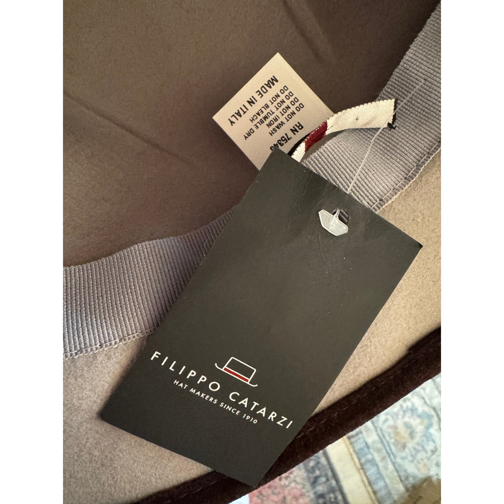 Women’s Filippo Catarzi NWT Gray Wool Bucket Hat with Brown Trim – Made in Italy