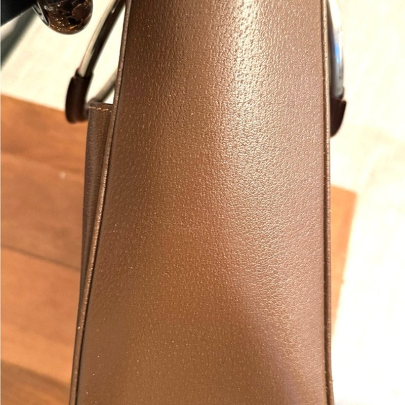 Gucci Tom Ford Brown Leather Silver circular top handle, 2 pocket snap top tote