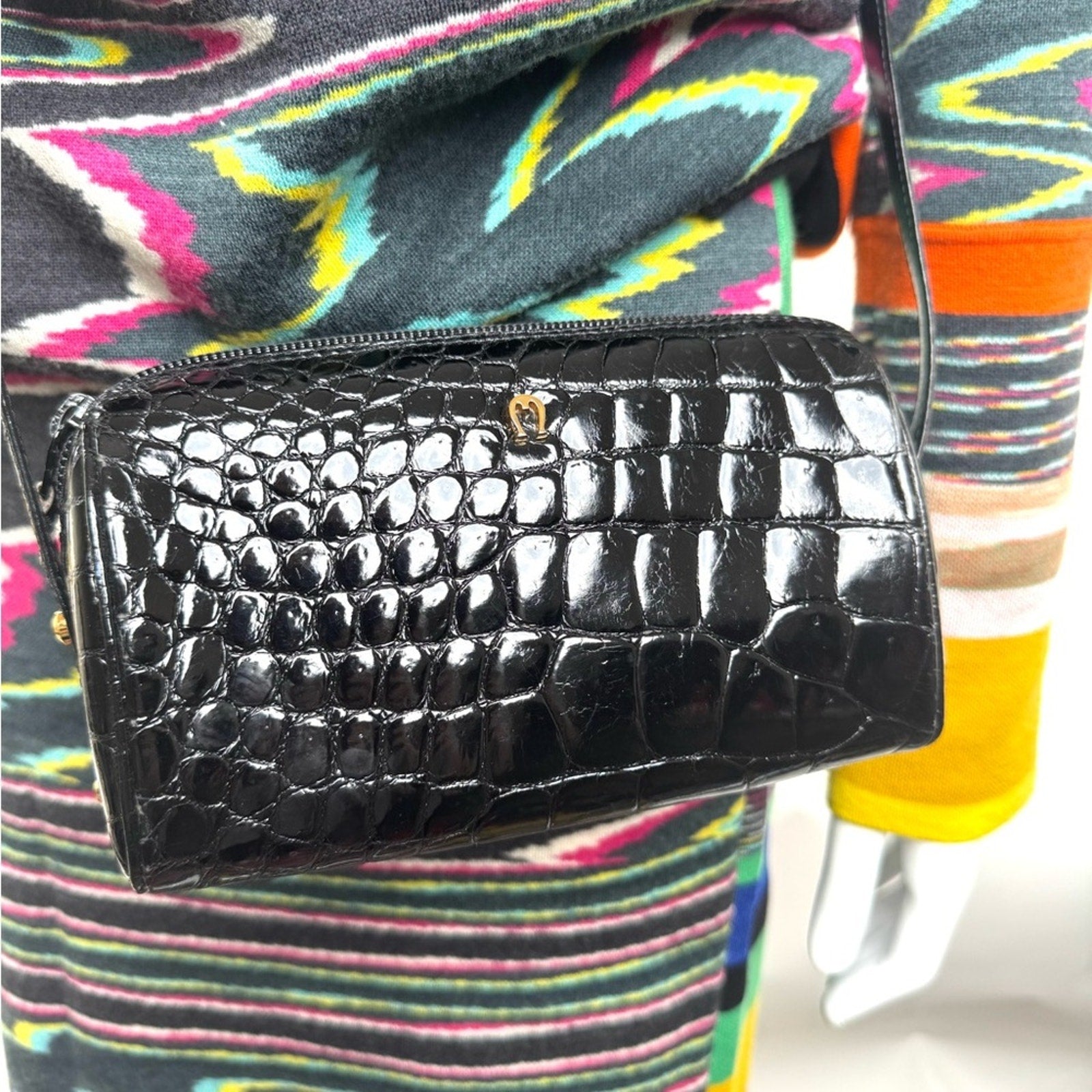 Mini black Crocodile  Aigner 2 way bag can be worn as a Crossbody & shoulder bag