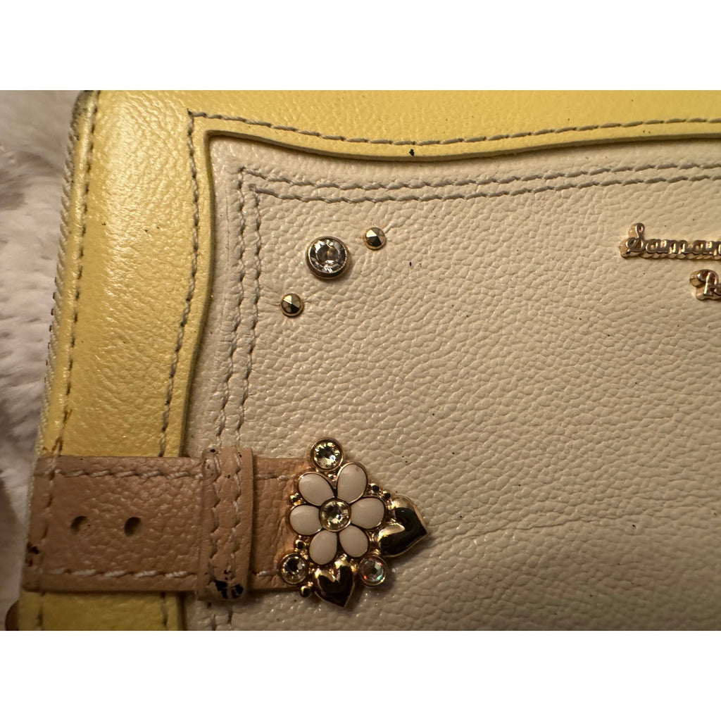 Samantha Thavasa Petit Choice Yellow Cream Rhinestone & Pearl Zipper Long Wallet
