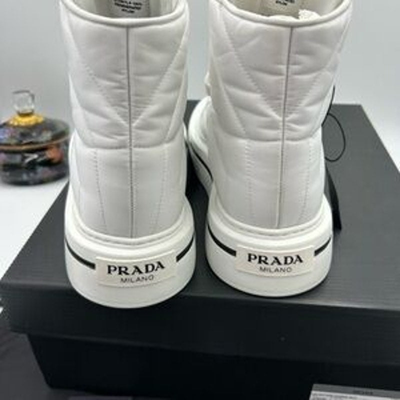 Women's Prada re-nylon leather hightop sneakers size 39.5 made in Italy