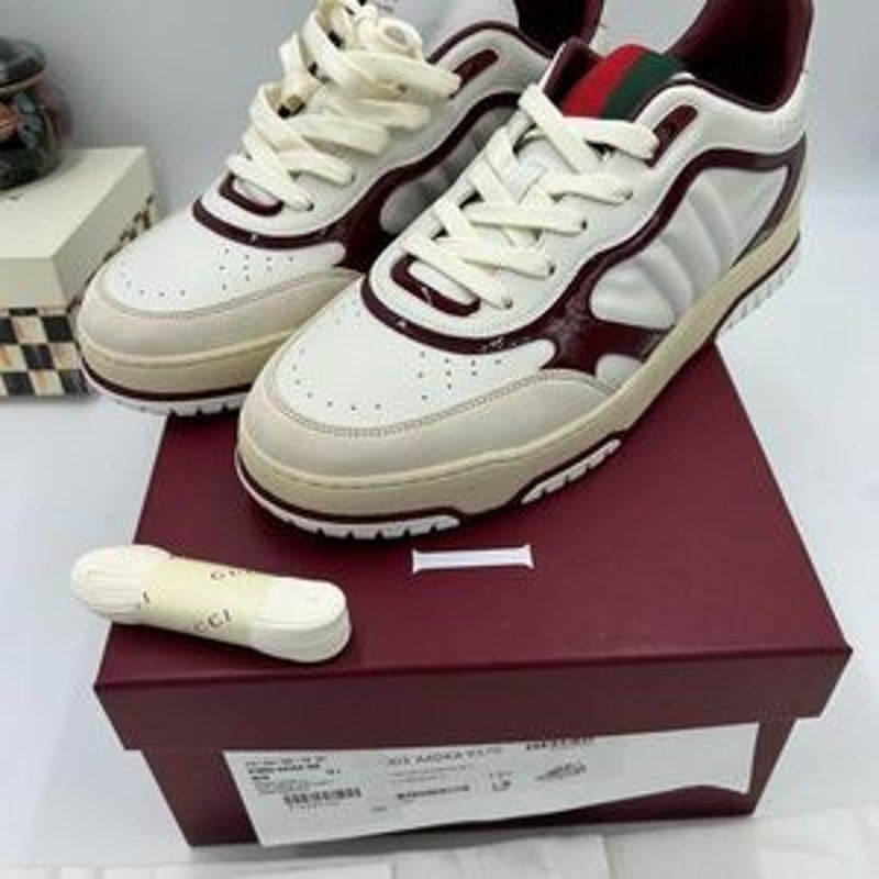 Men's Gucci re-Web sneakers in white leather with red accents size 12.5 Italy