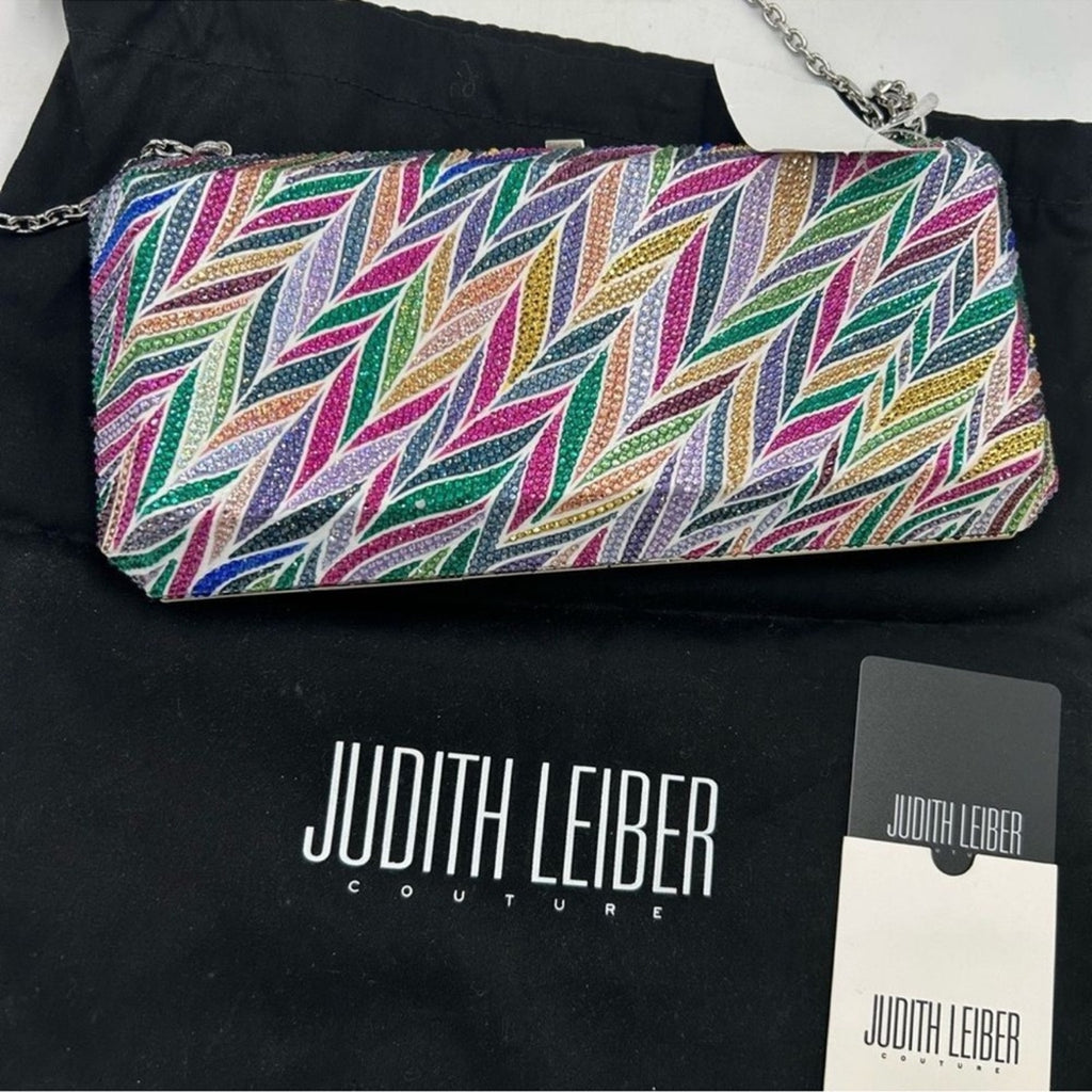 Women's Judith Lieber rectangular Beach Mural clutch bag detachable chain 
Italy