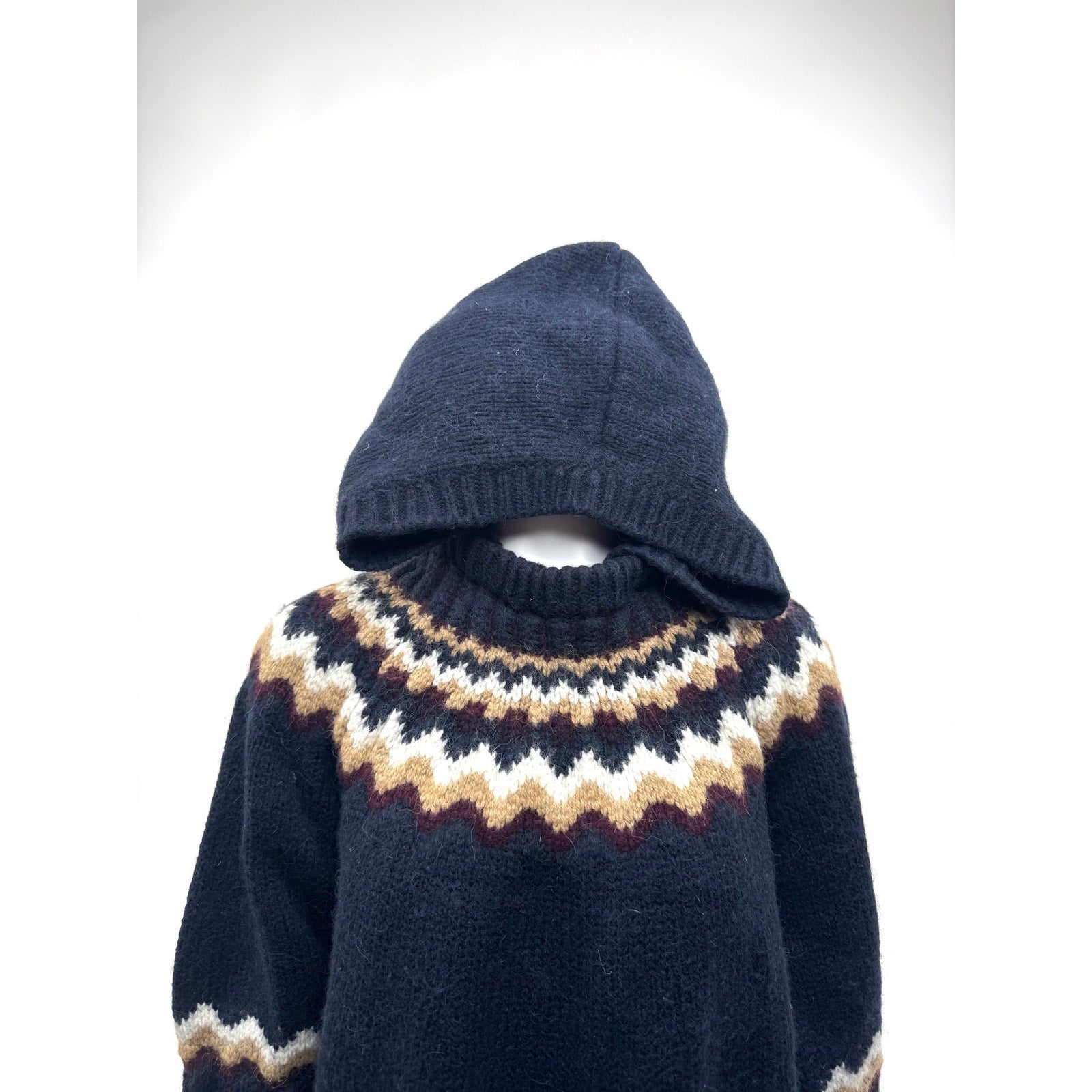 Women's RED Valentino Fair Isle Fringe Hooded Poncho Sweater Cape – Size M