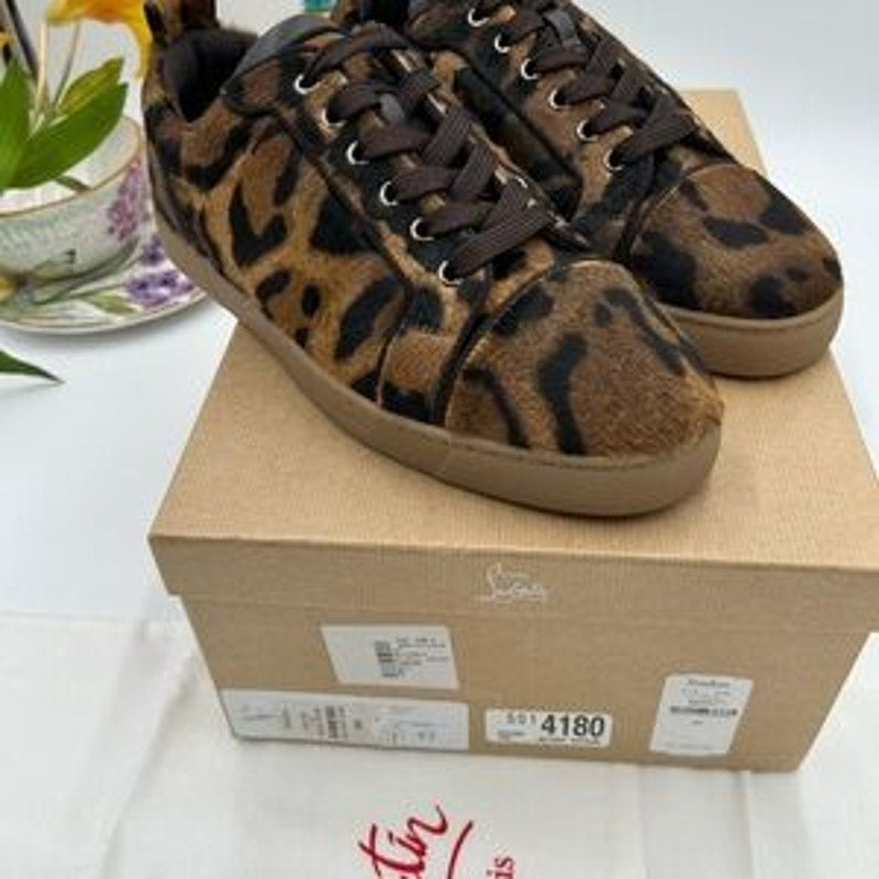 Men's Christian Louboutin leopard affect low top sneakers size 42 made in Italy