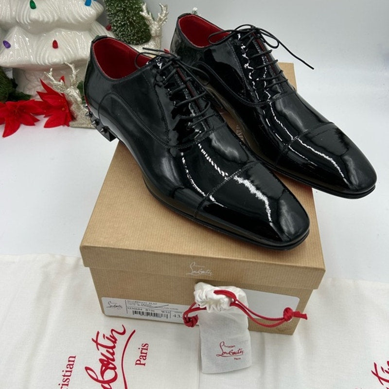 Christian Louboutin men's so greggo Black Patent Leather spike heel Oxford 43.5