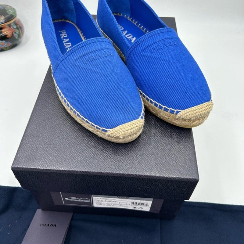 Women's Prada triangle logo canvas espadrille size 7, made in Italy